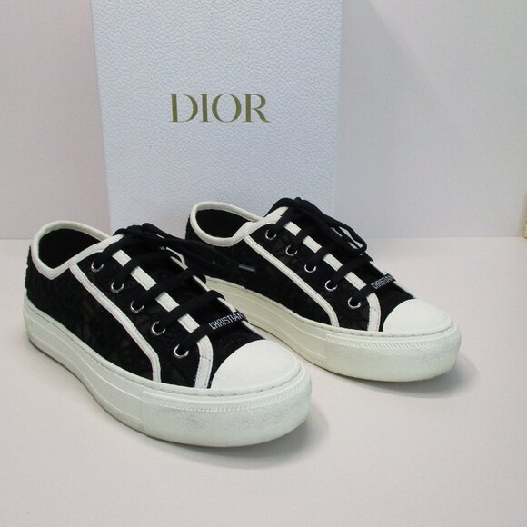Christian Dior Women’s Sneakers Euro 37 Black Walk N Dior Embroidered Macrame - Picture 1 of 13